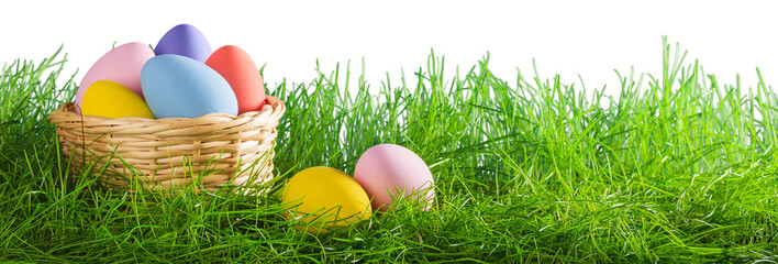 Colored Easter eggs with a green grass