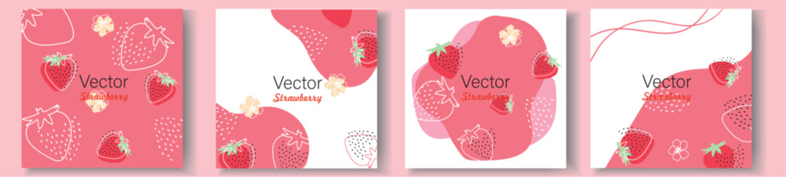 set of pink backgrounds with strawberries abstract
