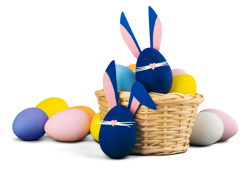 Cute bunny made of easter eggs. Happy Easter