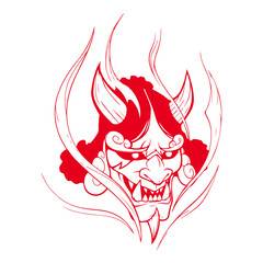 vector illustration of a horned demon samurai