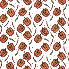 Vector Panasian food seamless pattern. Hand drawn sketch with asian food such as noodles, shrimps, gingers, dumplings, spicy soup.
