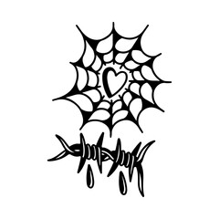 vector illustration of a spider web with barbed wire