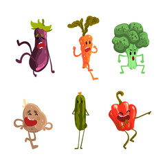 Funny Humanized Vegetables with Different Face Expression Vector Set