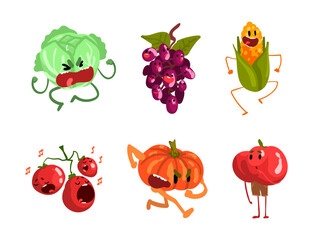 Funny Humanized Vegetables with Different Face Expression Vector Set