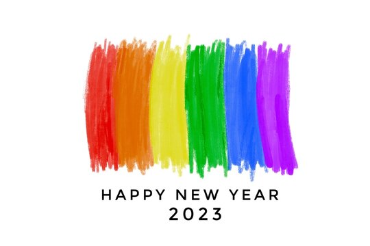 Drawing of rainbow colours with texts happy new year 2023, concept for new year celebrations	