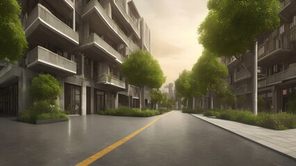 Obraz premium Generative AI,empty road amidst buildings against sky
