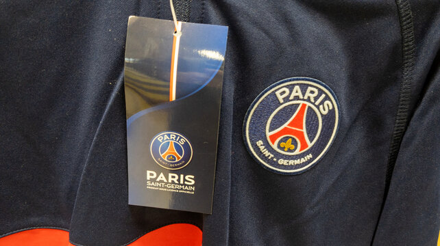 PSG logo sign and brand text shirt fan of football club Paris Saint-Germain