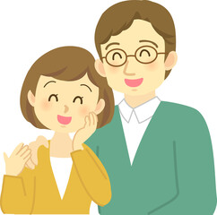 イラスト素材:若い夫婦が肩を寄せ合いラブラブな場面　（透過背景）
