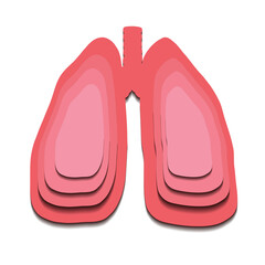 Paper cut illustration of silhouette of human lungs. Vector relief medicine clip art of human body organ. Layered 3D element