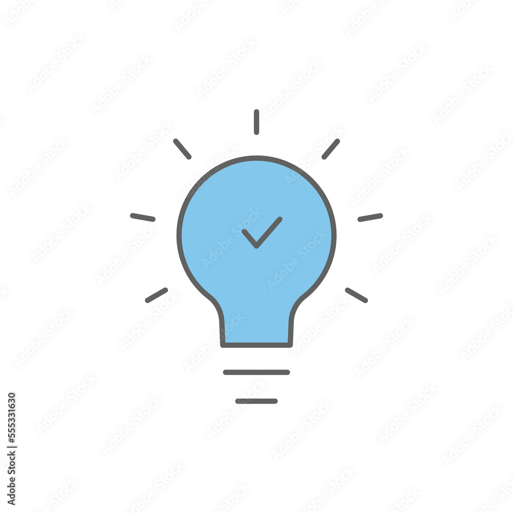 Poster light bulb icon illustration with check mark. two tone icon style. simple vector design editable