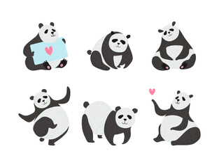Panda Bear with Black-and-white Coat and Rotund Body Vector Set