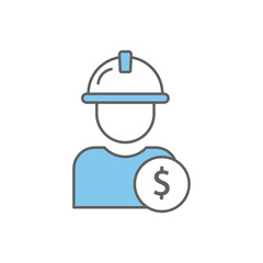 Builder icon illustration with dollar. suitable for employee icon. Two tone icon style. icon related to construction. Simple vector design editable