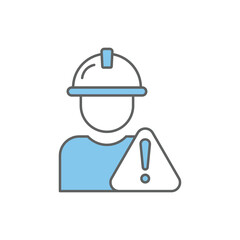 Builder icon illustration with alert sign. suitable for attention icon. Two tone icon style. icon related to construction. Simple vector design editable