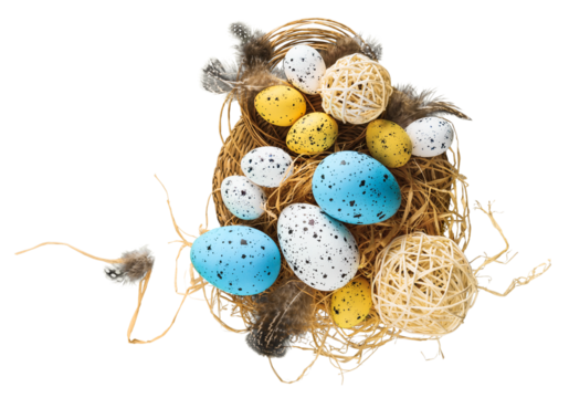 Beautiful colored easter eggs in the nest