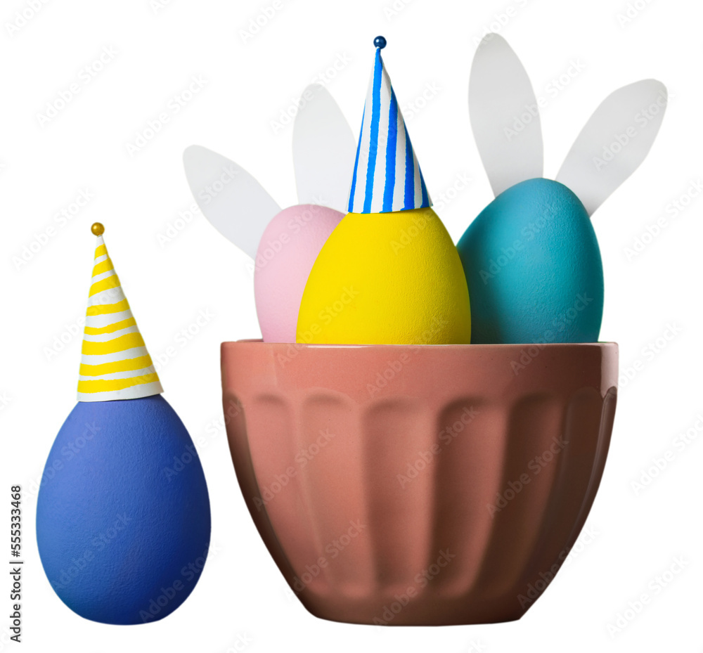 Canvas Prints Color easter holiday eggs in party hats