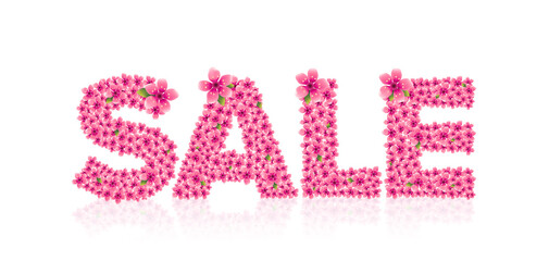 Sale Typo with Pink flower and with White Background