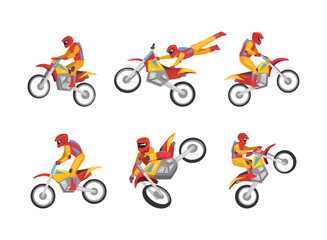 Obraz premium Freestyle Motocross with Motorcycle Rider Performing Jumps and Stunt Vector Set