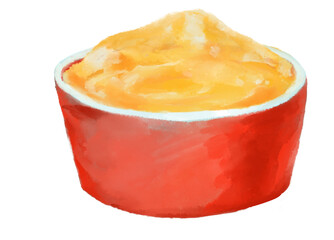 Cheese dip bowl topping and sauce for American Mexican food watercolor painting illustration - 555334007