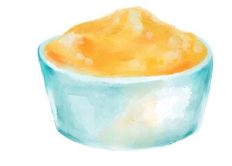 Cheese dip bowl topping and sauce for American Mexican food watercolor painting illustration