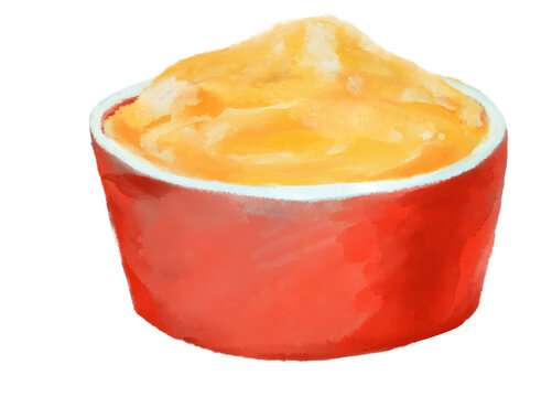 Cheese Dip Bowl Topping And Sauce For American Mexican Food Watercolor Painting Illustration