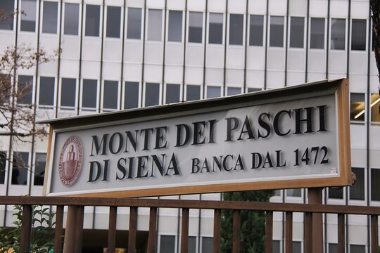 Florence, Italy , December 19th 2022 , Monte dei Paschi di Siena sign , famous Italian Bank in Italy .