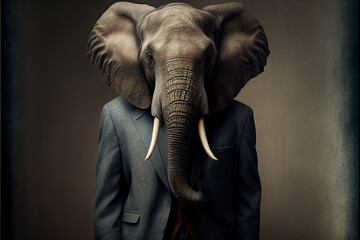 Portrait of Elephant in a business suit, generative ai