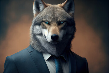 Portrait of wolf in a business suit, generative ai - 555335086
