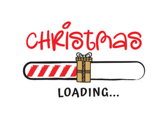 Fototapeta na wymiar Progress bar with inscription - Christmas loading in sketchy style on white background. Vector Christmas illustration for t-shirt design, poster or greeting card.