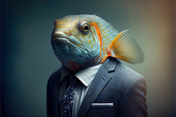 Portrait of fish in a business suit, generative ai - 555335250