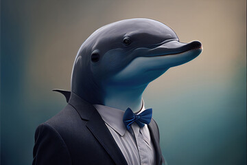 Portrait of Dolphin in a business suit, generative ai