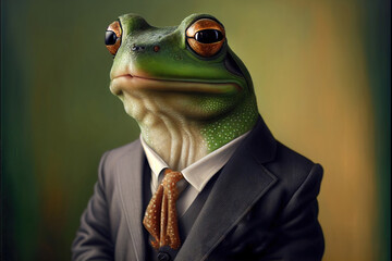 Portrait of frog in a business suit, generative ai - 555335422