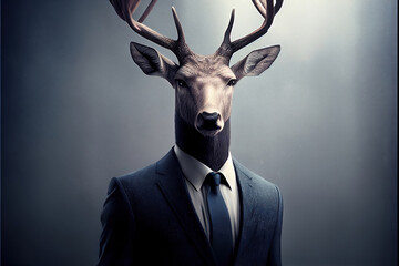 Portrait of deer in a business suit, generative ai © viperagp