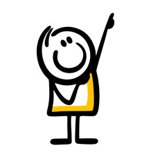 Funny positive character points his finger up and smiles.