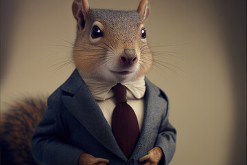 Portrait of squirrel in a business suit, generative ai - obrazy, fototapety, plakaty