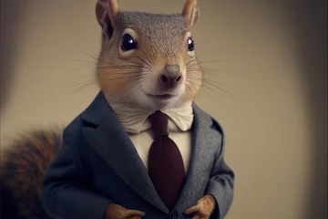 Fotobehang Portrait of squirrel in a business suit, generative ai © viperagp