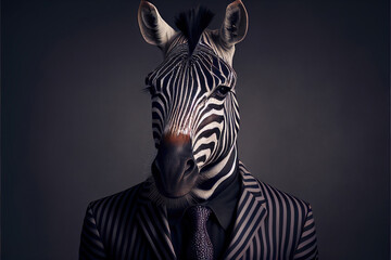 Portrait of Zebra in a business suit, generative ai