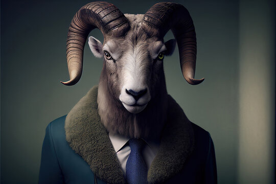Portrait of ram in a business suit, generative ai
