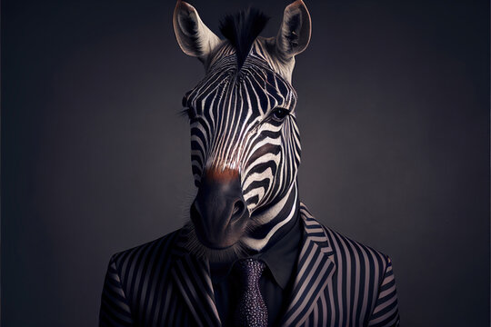 Portrait of Zebra in a business suit, generative ai