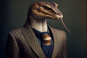 Portrait of snake in a business suit, generative ai - obrazy, fototapety, plakaty