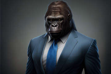 Portrait of gorilla in a business suit, generative ai - obrazy, fototapety, plakaty
