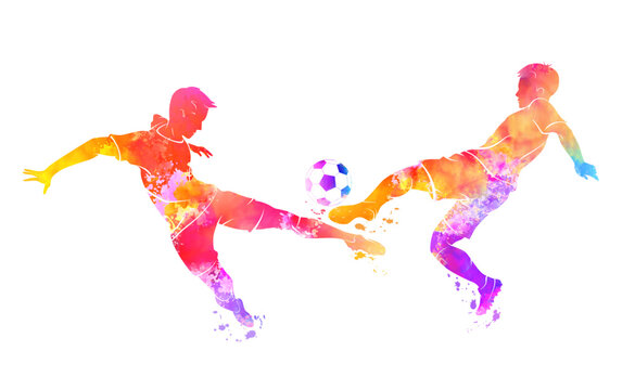 Football players and ball. Vector illustration of soccer players with a ball drawn with paint blots. Sketch for creativity.