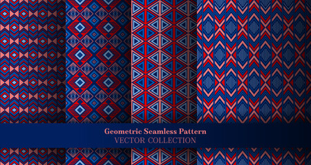Cool geometrical argyle seamless ornament bundle. Navajo motif ethnic patterns. Argyle diamond geometric vector seamless ornament collection. Cover background templates.