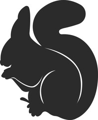 A wild animal squirrel gnaws on a nut.  Black and white image of the beast. Vector illustration.