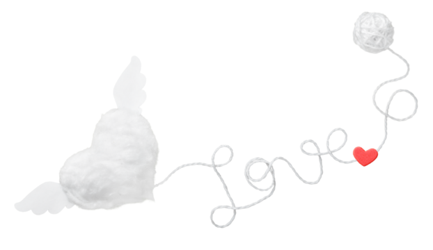 Text love with red heart from rope isolated on white background - Powered by Adobe