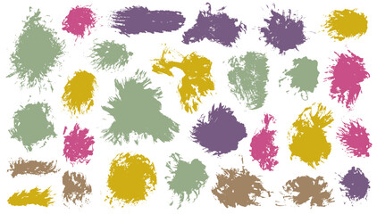 Acrylic dirt daub vector batch. Hand drawn smudge blotch special shapes. Blotch stain sale sticker silhouette pack. Brush stroke gouache blots drawing.