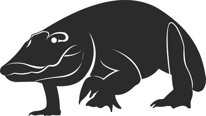 Wild animal American alligator. Black and white silhouette.