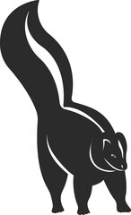 Wild animal skunk. Black and white silhouette.