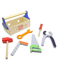 Wooden Toolbox Toolset Toolkit with Wooden Tools | Building Toy Set DIY construction kit | Hammering And Pounding Pretend play toy | Tool box, Hammer, Saw, Screwdriver, Spanner, Plier, Try square