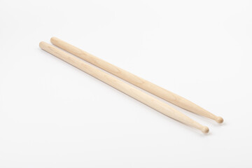 Wooden drumsticks isolated on white background. musical instrument.