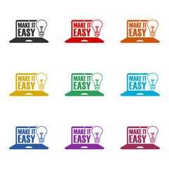 Make it easy icon isolated on white background. Set icons colorful
